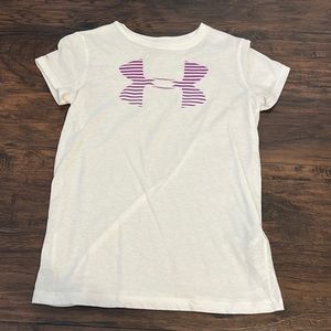 White under armour shirt with purple logo